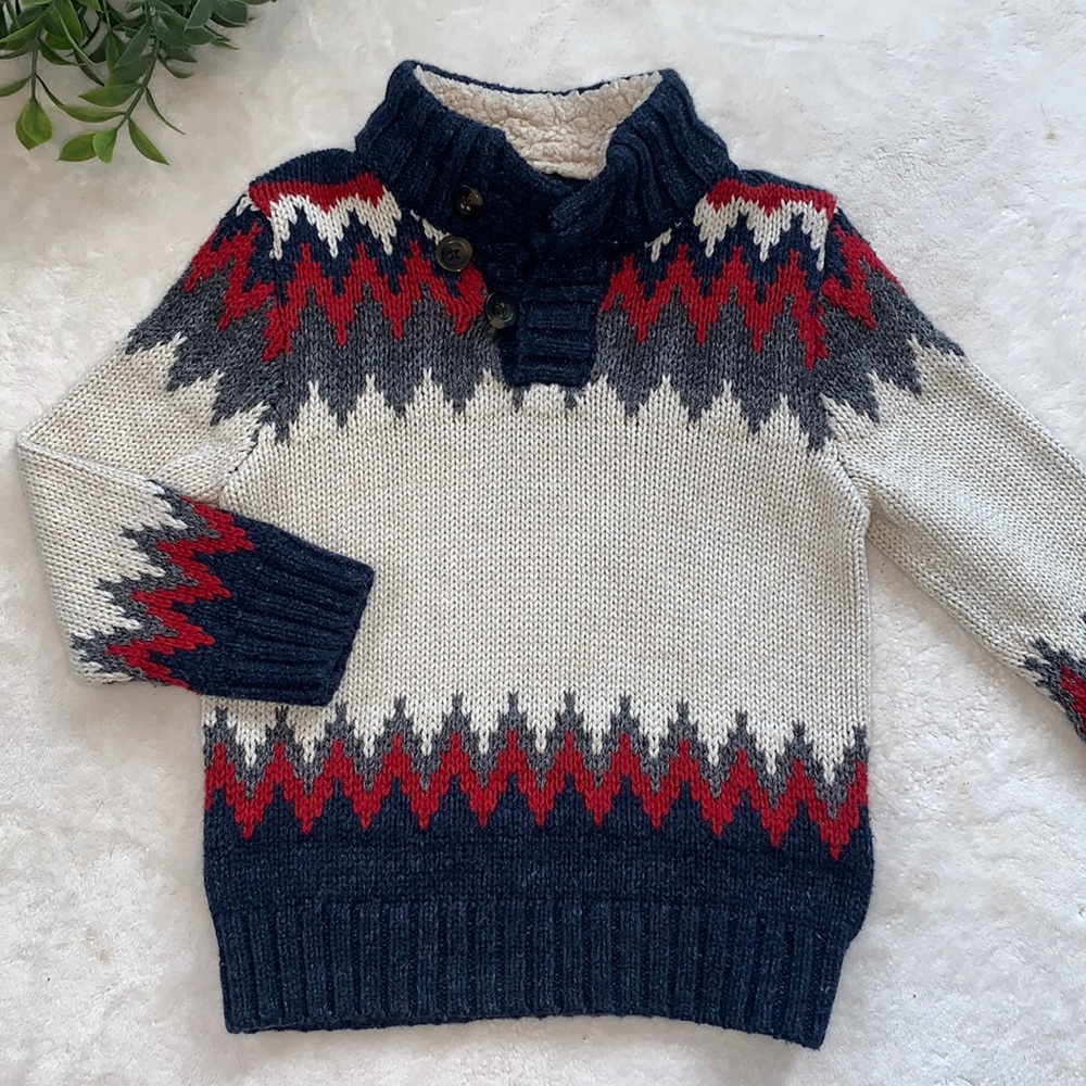 GAP Baby Boy Knit Sweater 18-24M Blue Cream Red Gray EUC